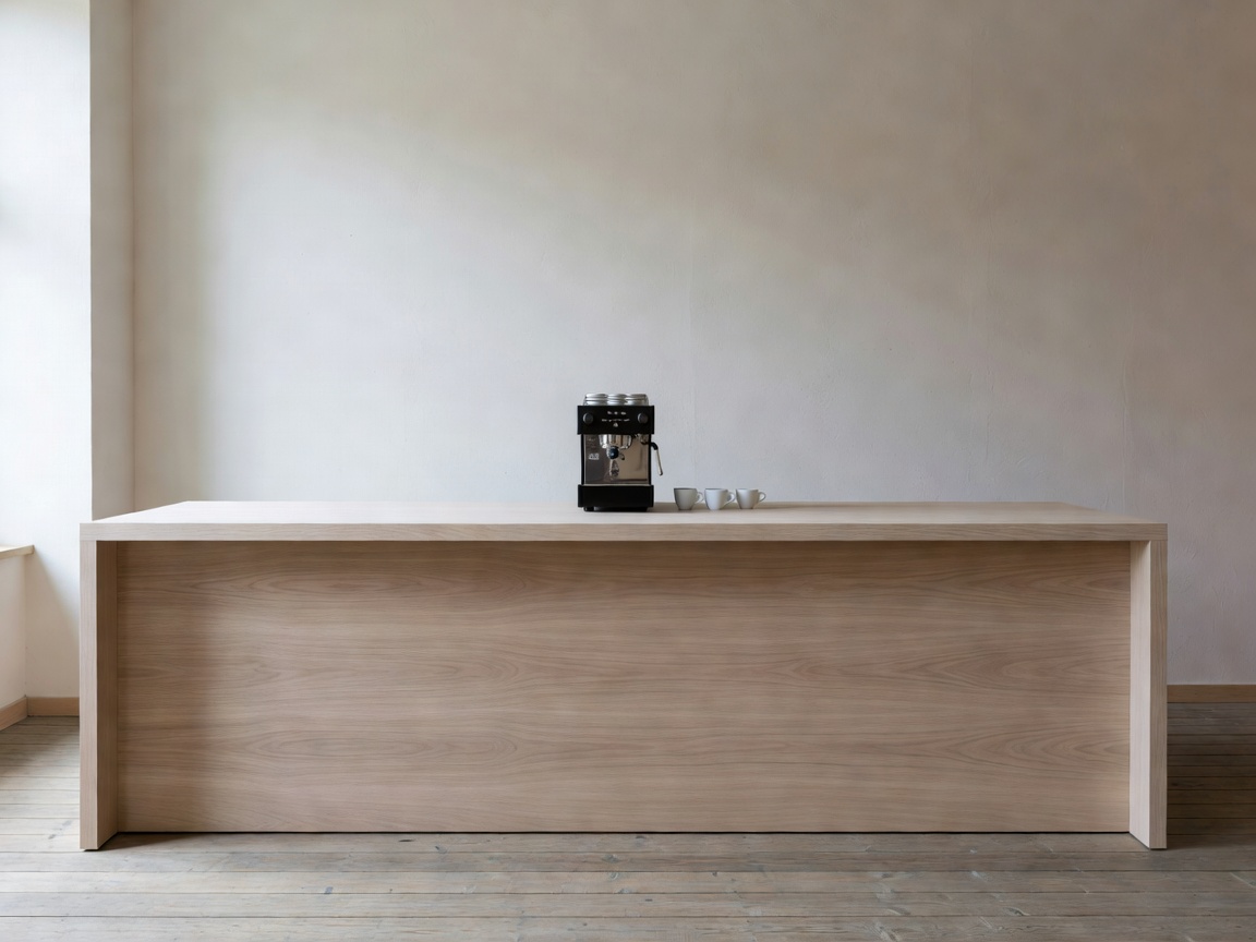Minimalist espresso bar counter at Kalve Espresso Room in Old Town Riga